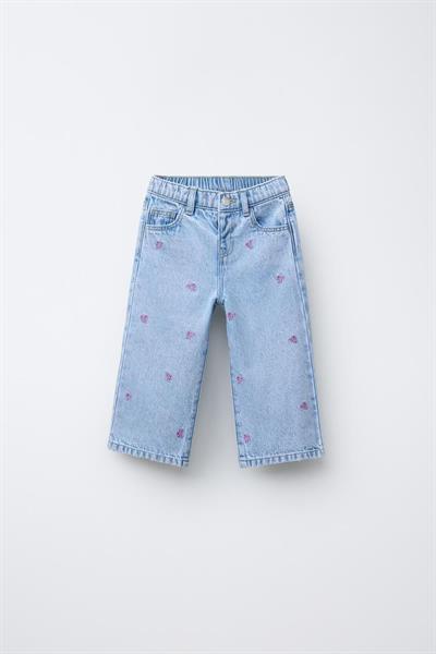 Kız Çocuk Pamuklu Pembe Fiyonk Desenli Sweat & Nakışlı Kot Pantolon Takım