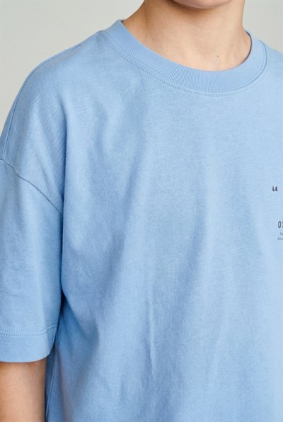 Erkek Çocuk Pamuklu Mavi Baskılı T-Shirt ve Şort Takım - Fermuar Cepli