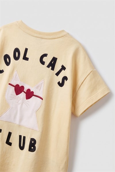 Kız Çocuk Pamuklu Cool Cats Club Baskılı T-Shirt Ekose Eşofman Takım