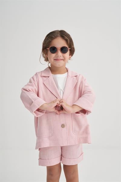 Kız Çocuk Pamuklu Pembe Ceket ve Şort 2li Takım