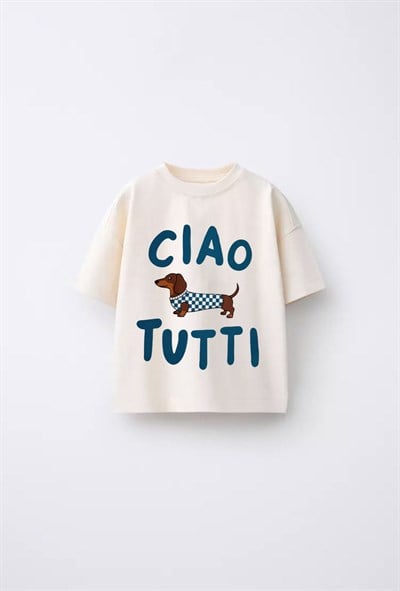 Çocuk Pamuklu Köpek Baskılı T-Shirt