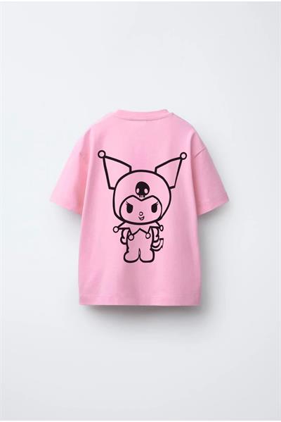 Kız Çocuk Pamuklu Pembe Baskılı T-shirt – Kısa Kollu Günlük Üst