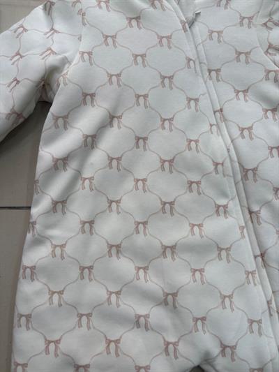 Unisex Çocuk Pamuklu Beyaz Fiyonk Desenli Uyku Tulum - Fermuarlı