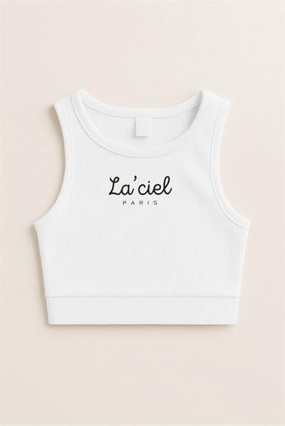 Kız Çocuk Pamuklu Laciel Yazılı Ribana Atlet Crop Top - Yazlık Basic Tasarım