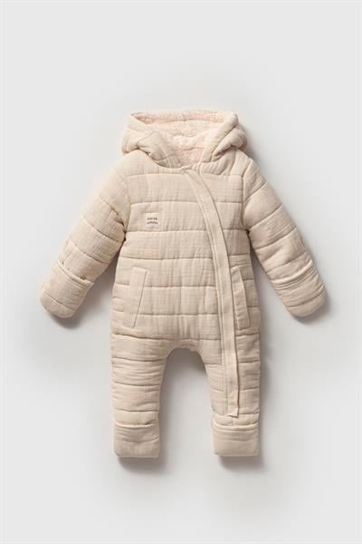 Unisex Bebek Organik Pamuklu Ekru Kapitone Kışlık Tulum - Kapüşonlu