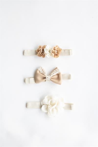 Kız Bebek Pamuklu 3lü Çiçek ve Dantel Fiyonklu Bandana Seti 