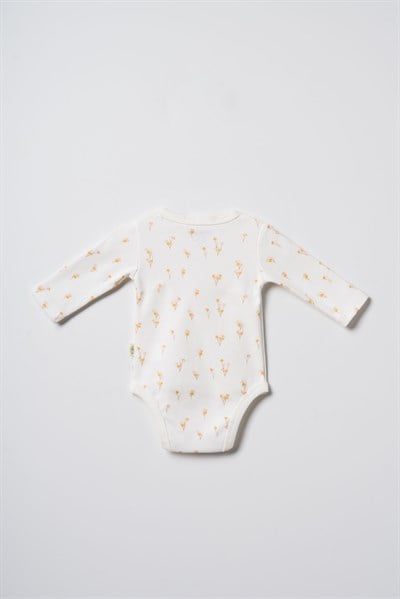 Unisex Bebek Pamuklu Ekru 2li Uzun Kollu Body Seti - Desenli ve Ayıcık Baskılı