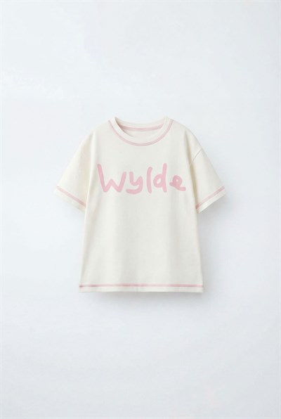 Kız Çocuk Pamuklu Ekru Pembe Yazı Baskılı T-Shirt