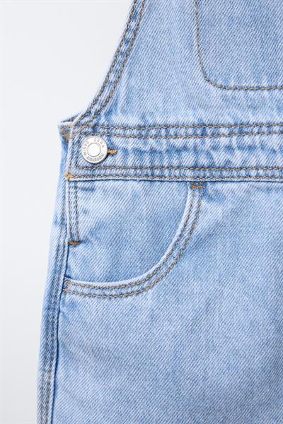 Unisex Çocuk Açık Mavi Kot Cepli Şort Tulum - Ayarlanabilir Askılı