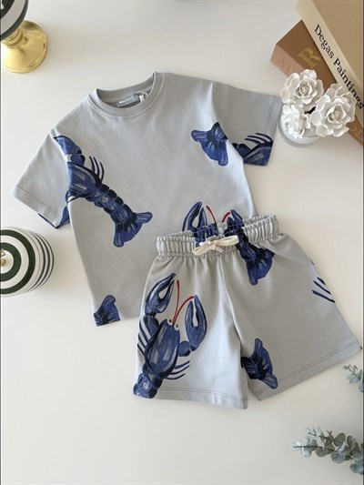 Erkek Çocuk Pamuklu Istakoz Desenli T-shirt Şort Takım