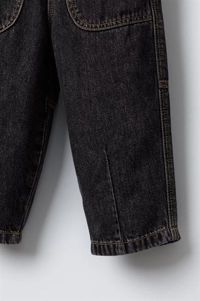 Erkek Çocuk Pamuklu Siyah Denim Jogger Pantolon – Büyük Cepli, Lastik Belli
