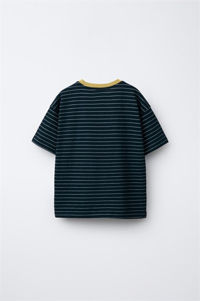 Erkek Çocuk Pamuklu Çizgili T-Shirt Denim Şort Takım