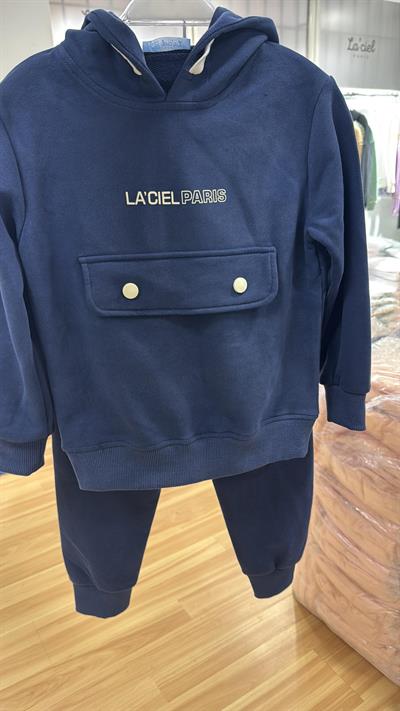 Erkek Çocuk Pamuklu Lacivert Kapüşonlu Baskılı Eşofman Takımı