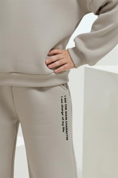 Kız Çocuk Pamuklu Yazı Baskılı Sweatshirt ve Palazzo Eşofman Takımı