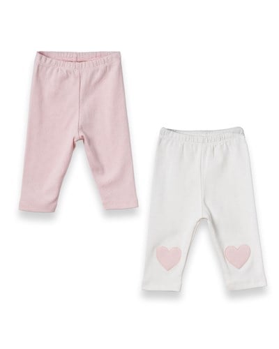 Bebek Pamuklu 2li Pembe Ekru Kalp Detaylı Tayt