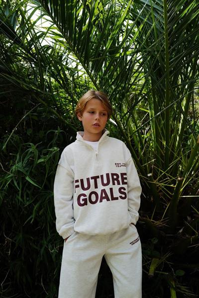 Erkek Çocuk Pamuklu Gri Yarım Fermuarlı Future Goals Eşofman Takımı