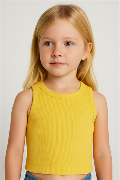 Kız Çocuk Pamuklu  Ribana Kolsuz Crop T-shirt