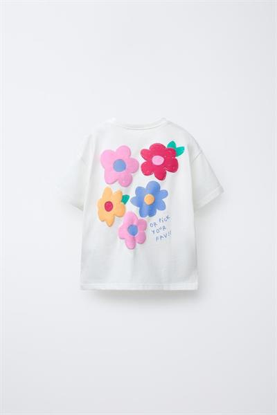 Kız Çocuk Pamuklu Beyaz Çiçek Nakışlı T-Shirt Çiçek Desenli Şort Takım - Yazlık Set