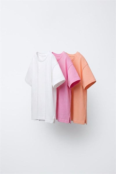 Kız Çocuk Pamuklu Pastel Basic T-shirt 3lü Set