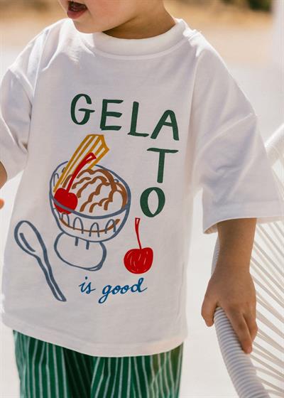 Unisex Çocuk Pamuklu Yeşil Çizgili Gelato Baskılı T-shirt Takım - Yazlık Rahat Form