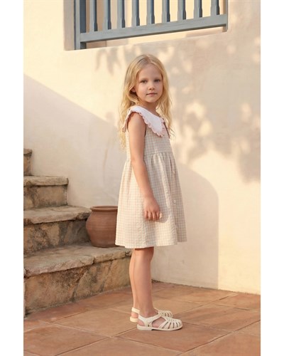 Kız Çocuk Pamuklu Pötikare Yakalı Elbise