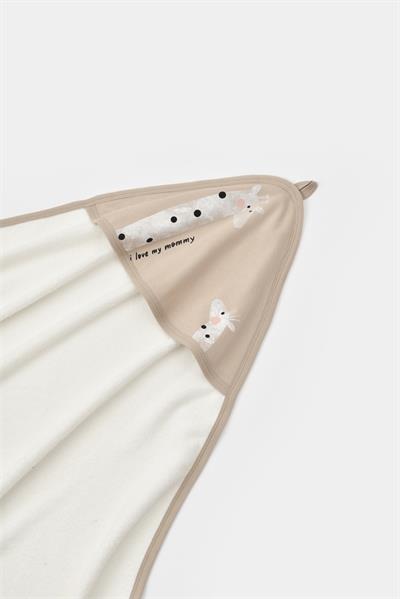 Unisex Bebek Pamuklu Kapüşonlu Havlu Seti Bej – Zürafa Desenli Eldivenli