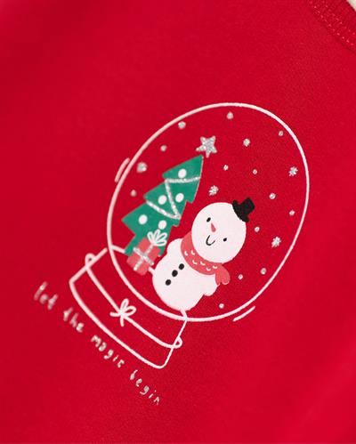 Kız Bebek Pamuklu Kırmızı Kardan Adam Temalı Tül Etekli Body Set - Saç Bandı Aksesuarlı