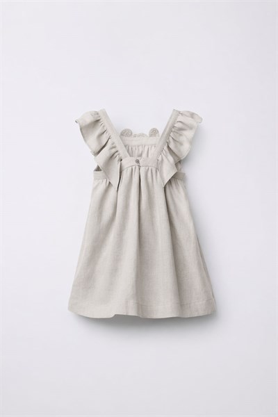 Kız Çocuk Pamuklu Gri Çiçek Detaylı Elbise