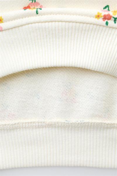 Kız Çocuk Pamuklu Ekru Çiçek Desenli Sweatshirt İspanyol Paça Tayt Takım