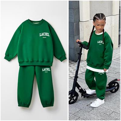 Unisex Çocuk Pamuklu Yeşil Sweatshirt Eşofman Alt-Üst Takım