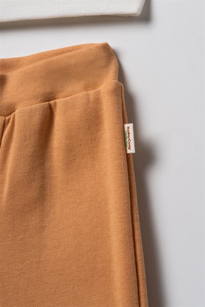 Unisex Bebek Pamuklu Ekru Hardal Sweatshirt Eşofman Takım