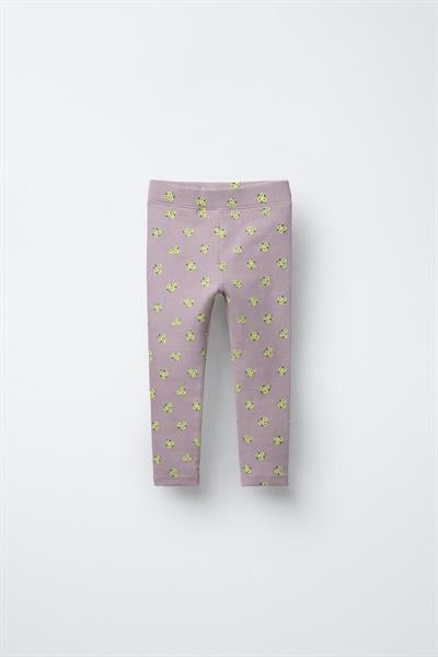 Kız Çocuk Pamuklu Lila Çiçek Desenli Sweatshirt ve Tayt Takım