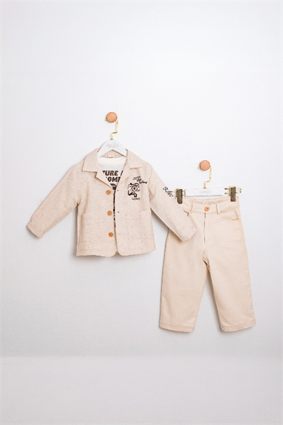 Erkek Çocuk Nakış Detaylı Ceket, Tişört ve Pantolon Takımı – 3lü Set, Şık ve Rahat
