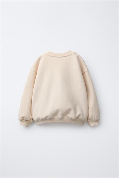 Kız Çocuk Pamuklu Krem Kalp-Çiçek Desenli Sweatshirt & Tayt Takım