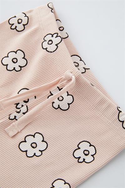 Kız Çocuk Pamuklu Pudra Slogan Baskılı Sweatshirt Çiçek Desenli Tayt Takım