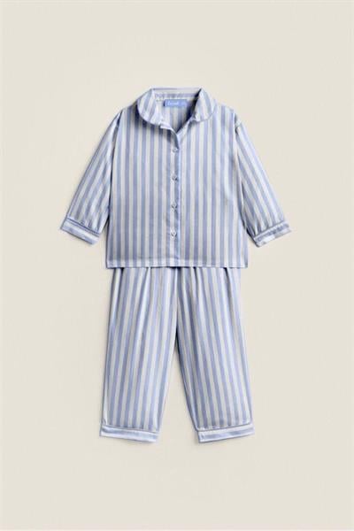 Çizgili Pamuklu Çantalı Pijama Alt-Üst Takım Unisex Çocuk