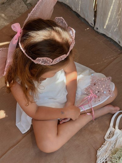 Pembe Simli Kanat Taç ve Asa Çocuk Peri Aksesuar Seti