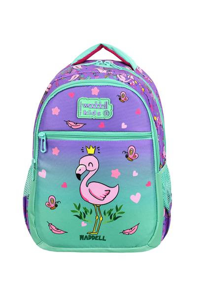 Kız Çocuk Mor Yeşil Flamingo Desenli Okul Çantası ve Beslenme Çantası Seti - Waddell Kids