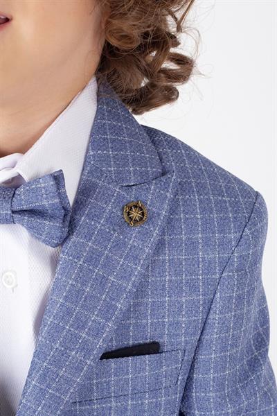 Mavi Çocuk Takım Elbise Şık Tasarım Papyonlu Yelekli Ceketli Smokin