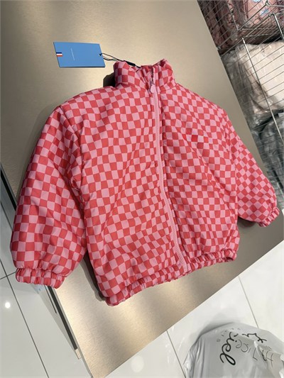 Kız Çocuk Pembe Dama Desenli Fermuarlı Mont
