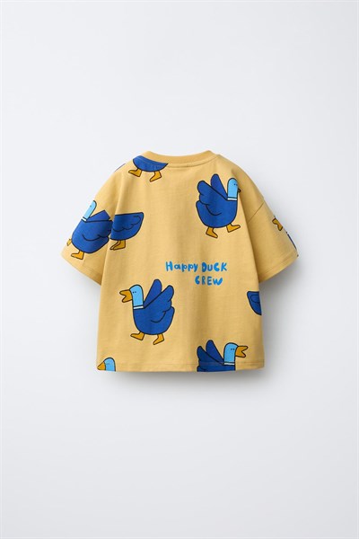 Erkek Çocuk Pamuklu Bej Ördek Desenli T-Shirt Takım - Lacivert Eşofman 2li Set