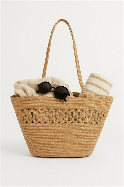 Naturel Örgü Desenli Plaj Çantası – Hafif ve Kullanışlı Tasarım