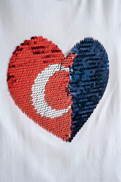 Kız Çocuk Pul Payetli Tüllü Elbise - Kalp Desenli, Kısa Kollu, Şık ve Rahat