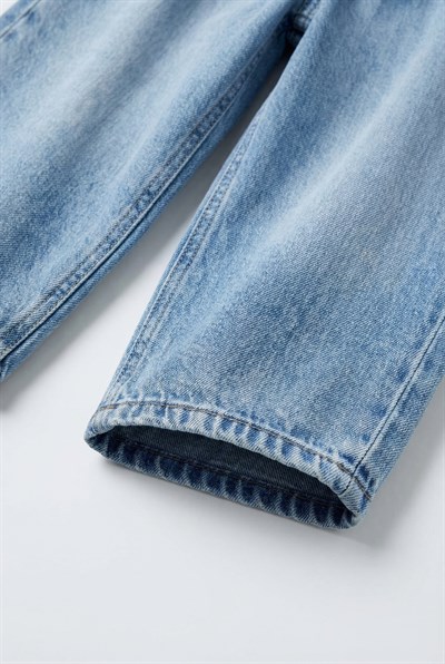 Çocuk Pamuklu Açık Mavi Baskılı Jean Pantolon - Lastikli Bel