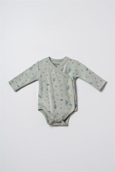 Bebek Pamuklu Deniz Desenli Kruvaze Çıtçıtlı 2li Body Seti
