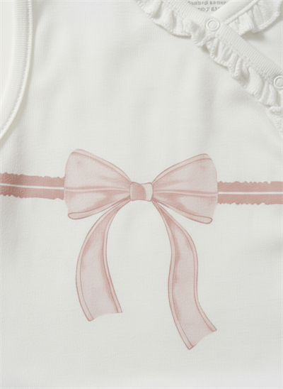 Bebek Pamuklu Beyaz Pembe Fiyonklu ve Desenli Yelek 2li Set - Kruvaze Model