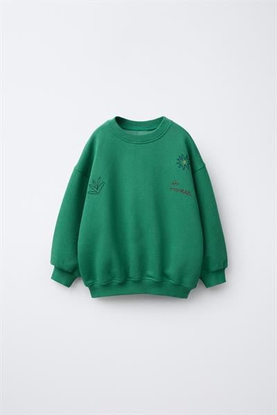 Unisex Çocuk Yeşil At Nakışlı Oversize Sweatshirt ve Çizgili Pantolon Takım