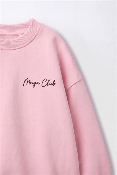 Kız Çocuk Pembe Basic Sweatshirt ve Eşofman Altı Takımı