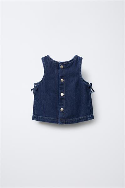 Kız Çocuk Pamuklu Koyu Mavi Fiyonklu Denim Şortlu Takım - Yazlık Askılı Model