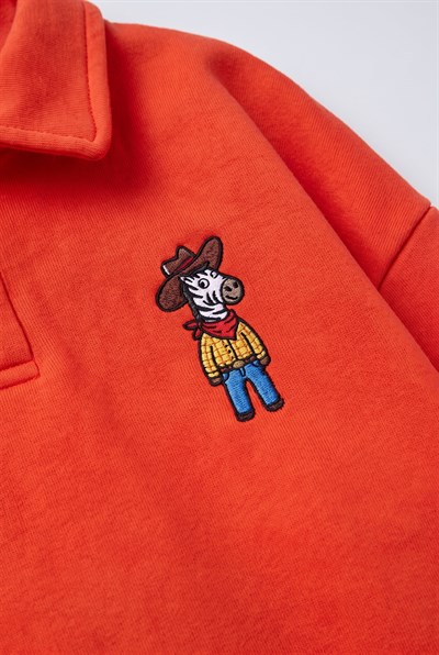 Çocuk Polo Yaka Nakış Detaylı Sweatshirt
